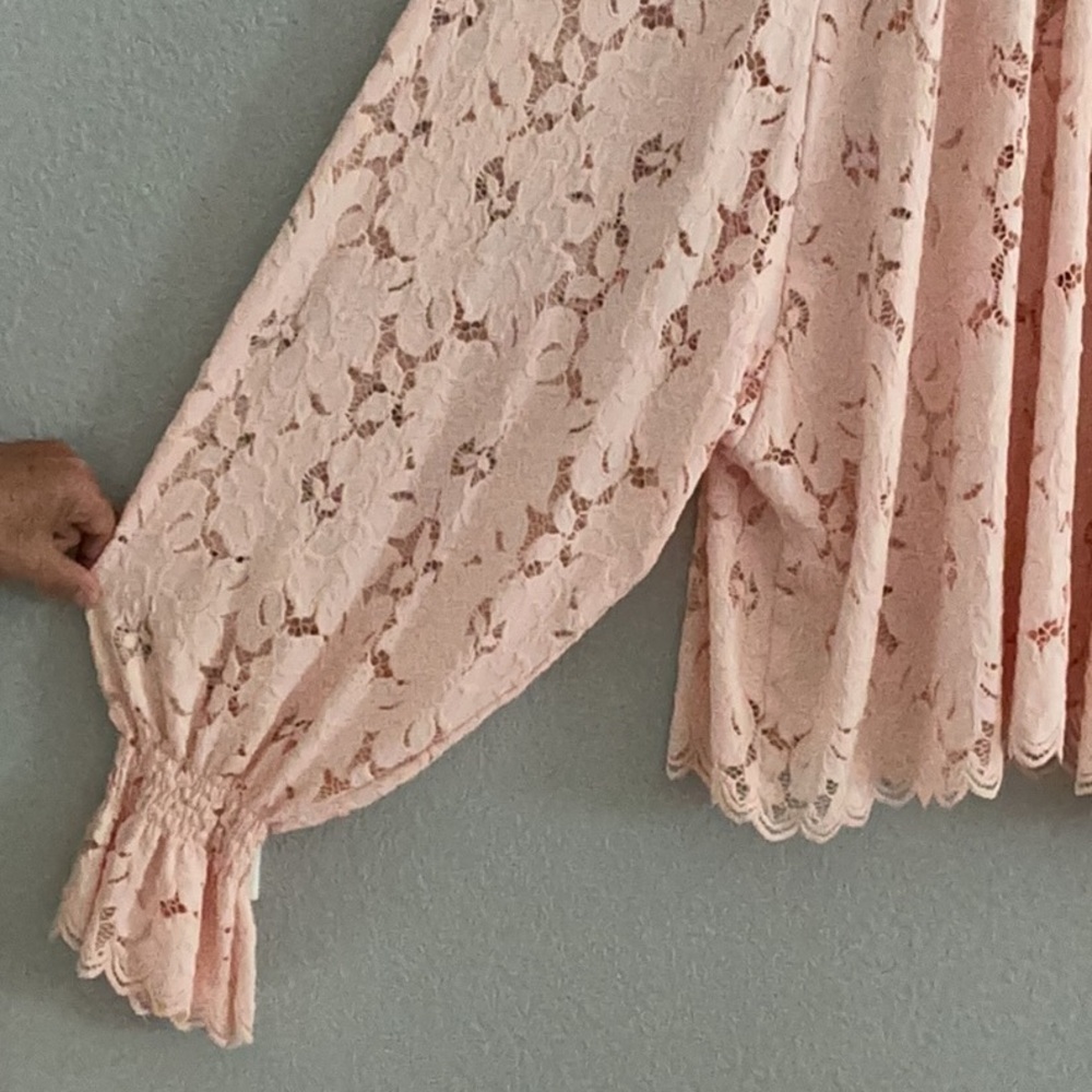 Free People Blush Peach Lace Bohemian Top Cottagecore, Festive, Vintage, Lace - Picture 3 of 8